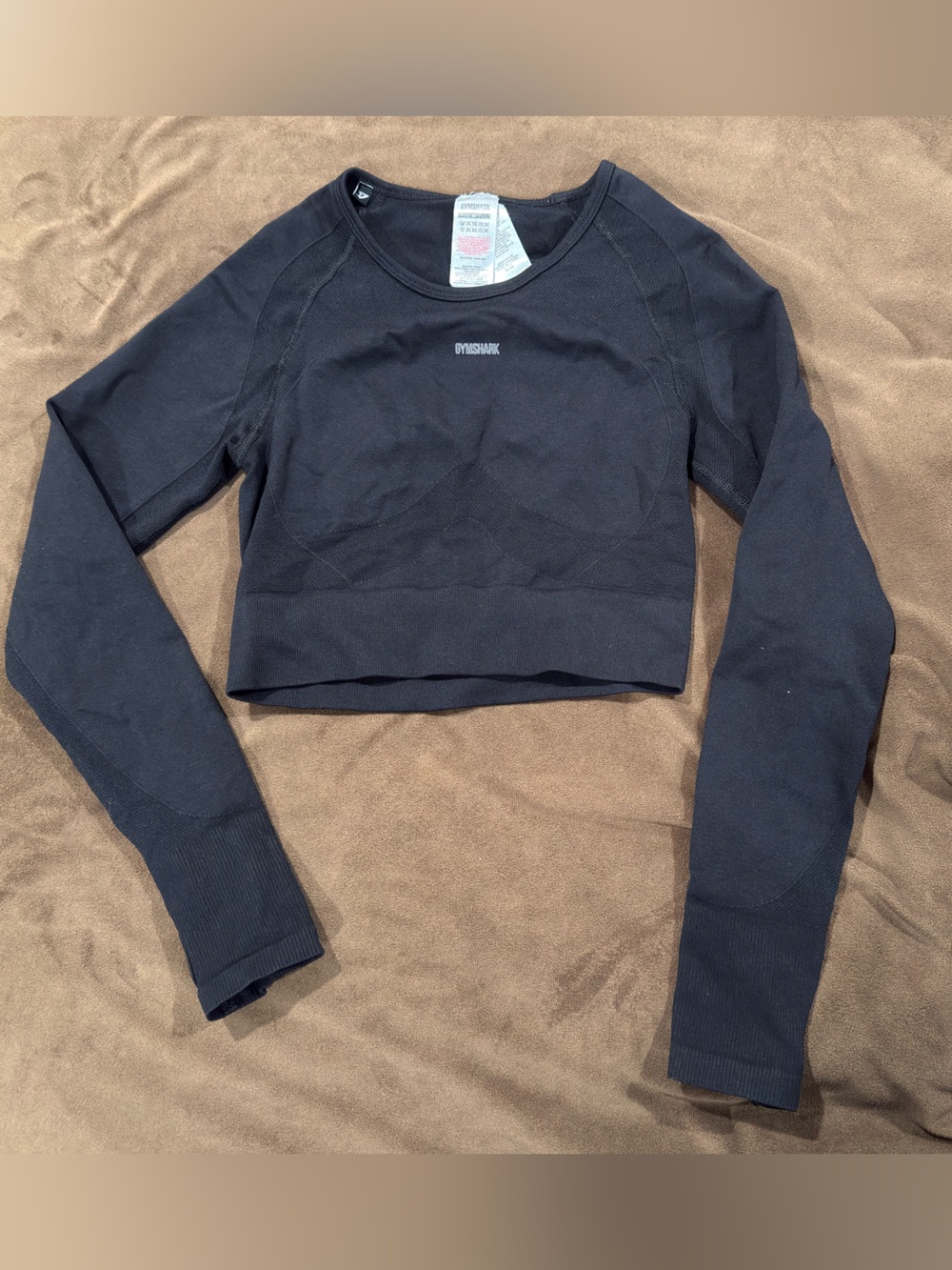 GYMSHARK Black Long Sleeve Cropped Gym Top